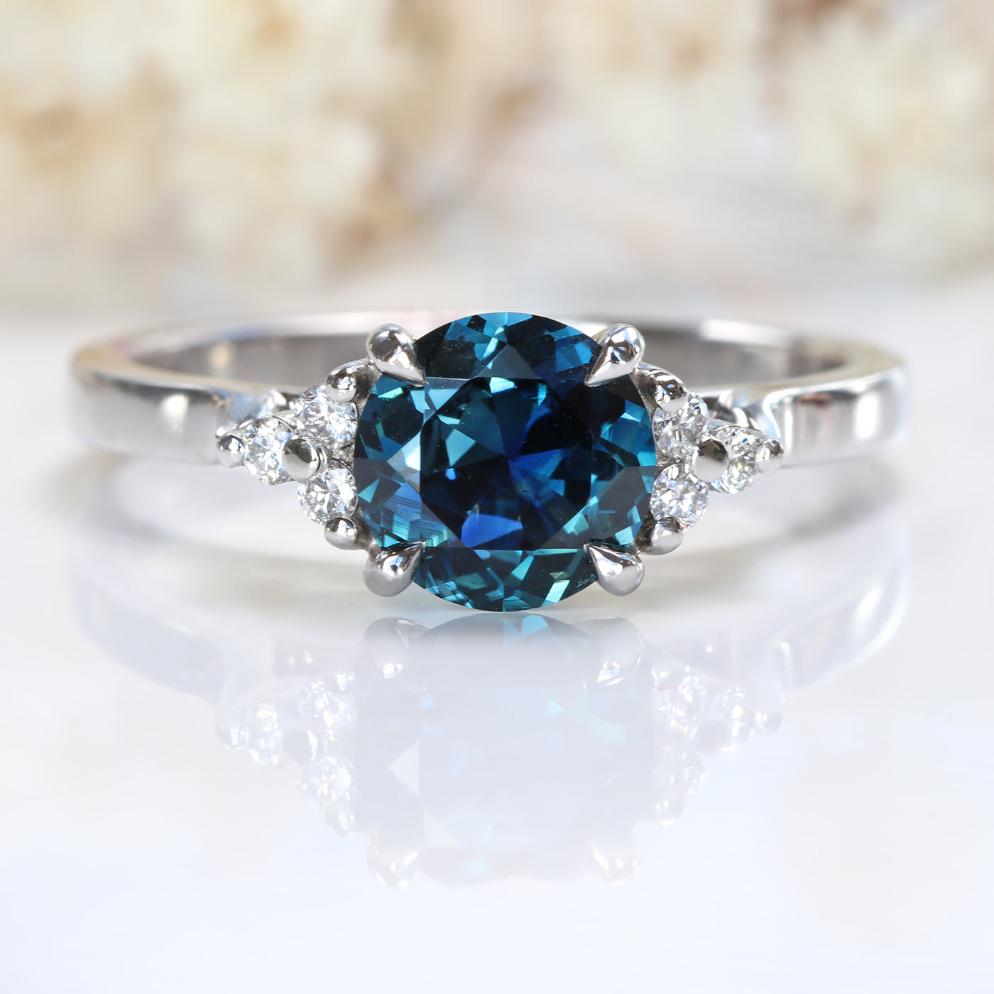 Parti Sapphire & Diamond Cluster Platinum Engagement Ring (Size L, Resize J - N)