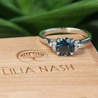 Custom Parti Sapphire & Diamond Cluster Platinum Engagement Ring