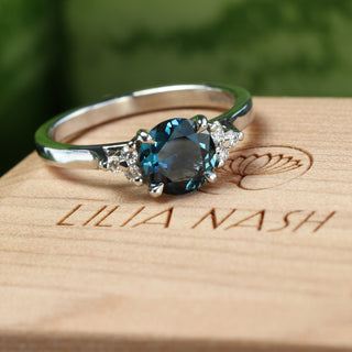 Custom Parti Sapphire & Diamond Cluster Platinum Engagement Ring