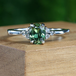 Custom Platinum Parti Sapphire & Diamond Cluster Engagement Ring