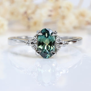 Custom Parti Sapphire & Diamond Cluster Engagement Ring