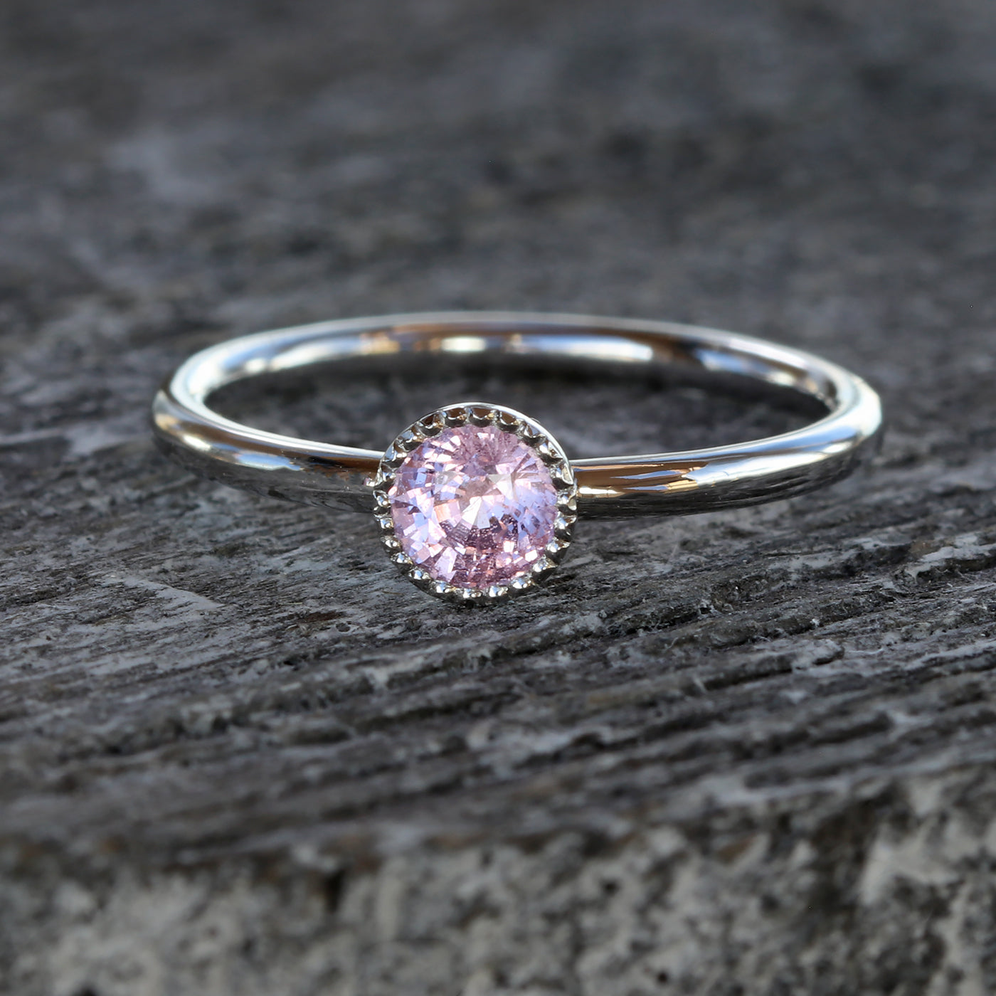 Platinum Petite Pink Sapphire Solitaire Engagement Ring (Size I 1/2, Resize G - J)