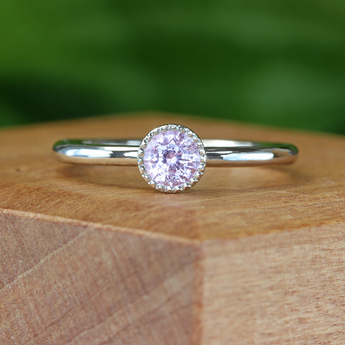 Platinum Petite Pink Sapphire Solitaire Engagement Ring (Size I 1/2, Resize G - J)