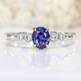 Custom Polperro Purple Sapphire & Diamond Cluster Platinum Engagement Ring