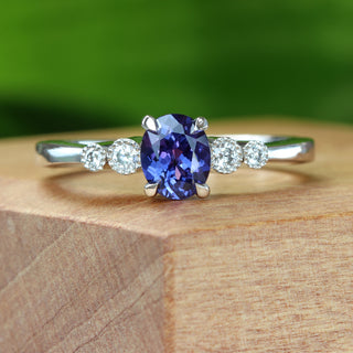 Custom Polperro Purple Sapphire & Diamond Cluster Platinum Engagement Ring