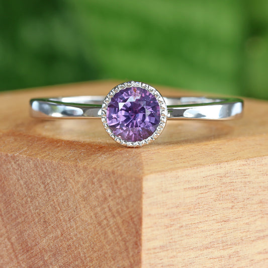 Custom Purple Sapphire Solitaire Engagement Ring in Platinum