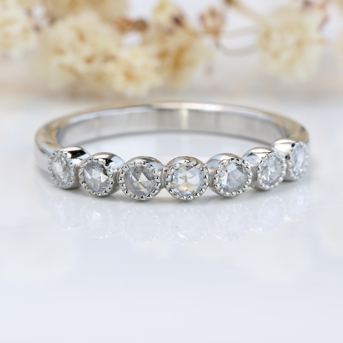 Platinum Rose Cut Diamond Wedding Ring