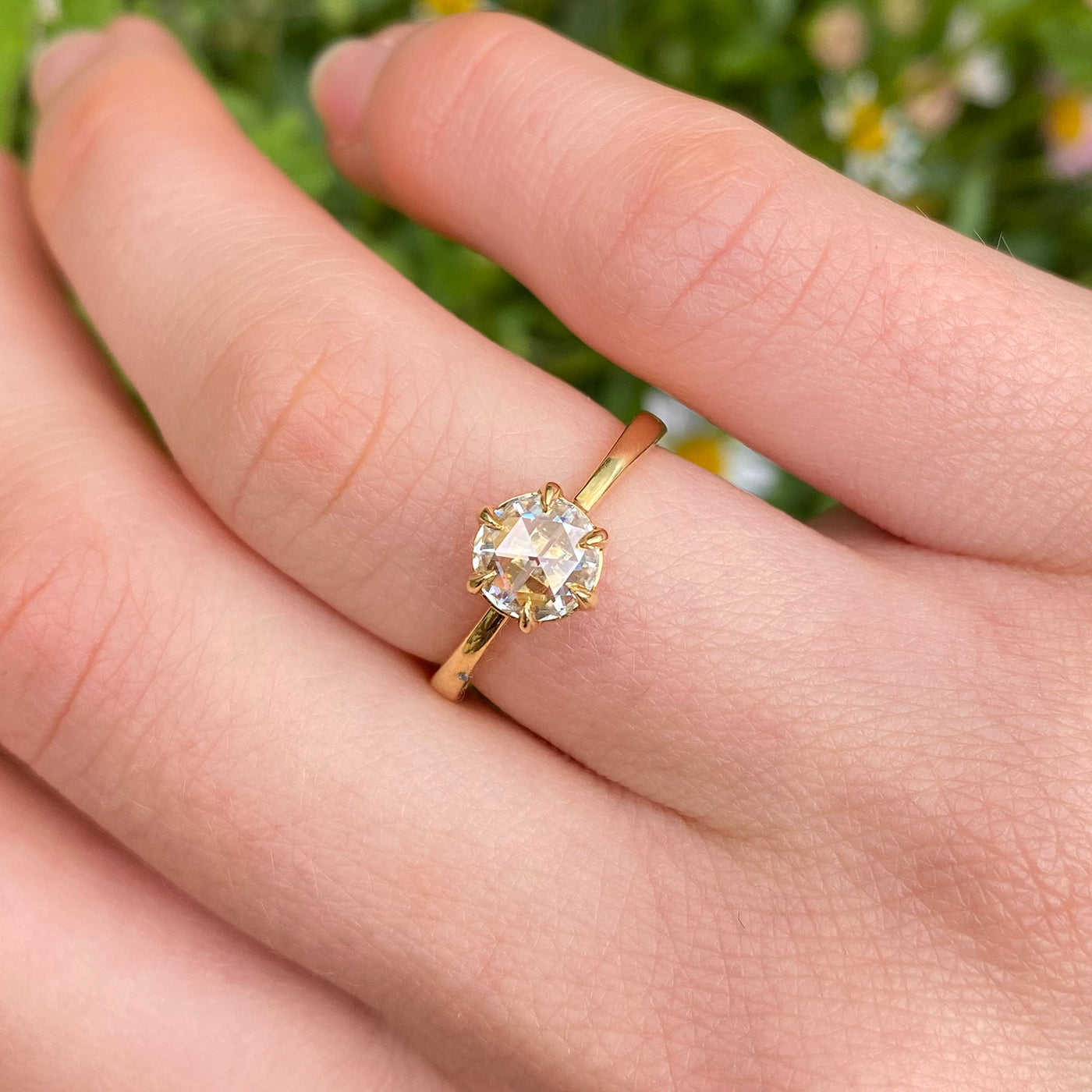 18ct Gold Rose Cut Moissanite Solitaire Engagement Ring