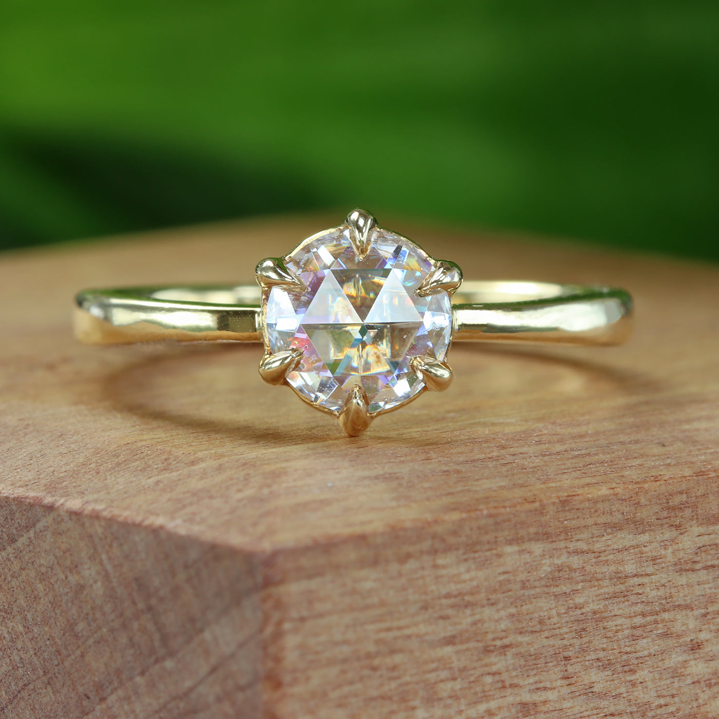 18ct Gold Rose Cut Moissanite Solitaire Engagement Ring