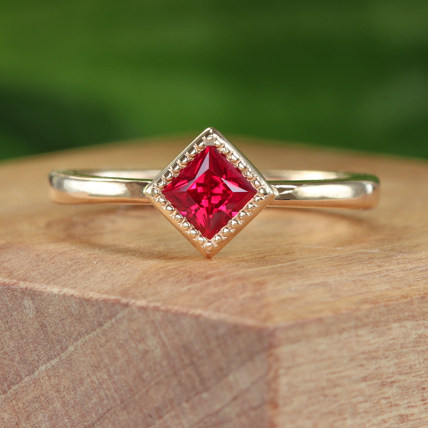 18ct Rose Gold Princess Cut Ruby Solitaire Ring