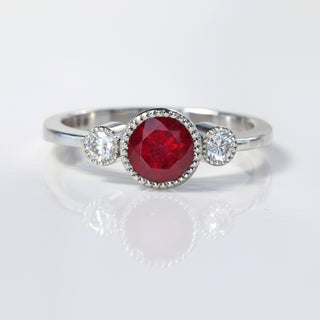 Platinum ruby engagement ring with round Mozambique ruby