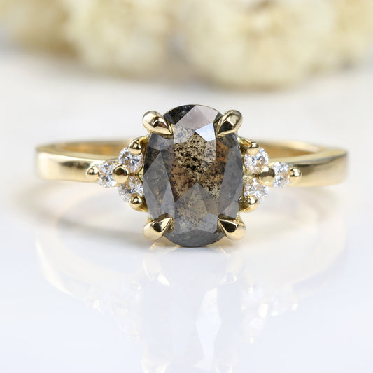 Salt and Pepper Diamond Cluster Engagement Ring, 18ct Gold