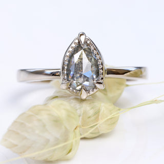 Custom Platinum Salt and Pepper Pear Cut Diamond Ring
