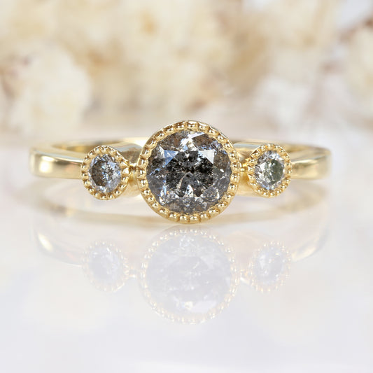18ct Gold Salt and Pepper Diamond Trilogy Engagement Ring (Size L, Resize J - M)