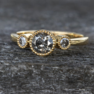 Custom Kerensa Handmade 18ct Gold Salt and Pepper Diamond Trilogy Engagement Ring