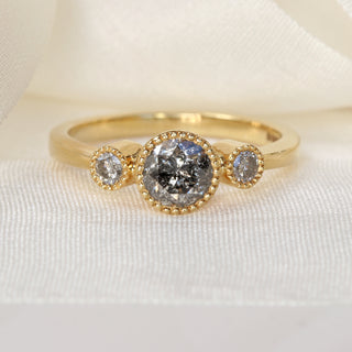 Custom Kerensa Handmade 18ct Gold Salt and Pepper Diamond Trilogy Engagement Ring