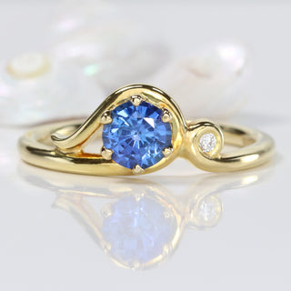 18ct gold Art Nouveau inspired sapphire engagement ring with Canadian diamond