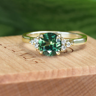 Custom Green Sapphire & Diamond Cluster Engagement Ring