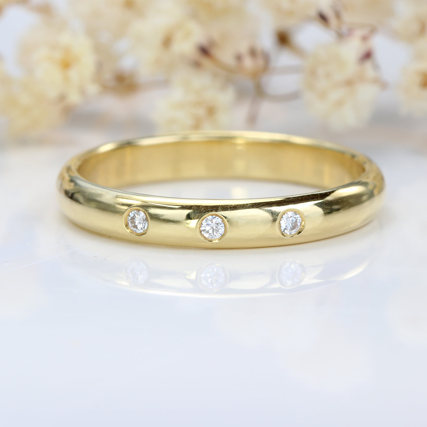 18ct Gold Three Diamond Wedding or Eternity Ring, Size M (Resize K 1/2 – M 1/2)