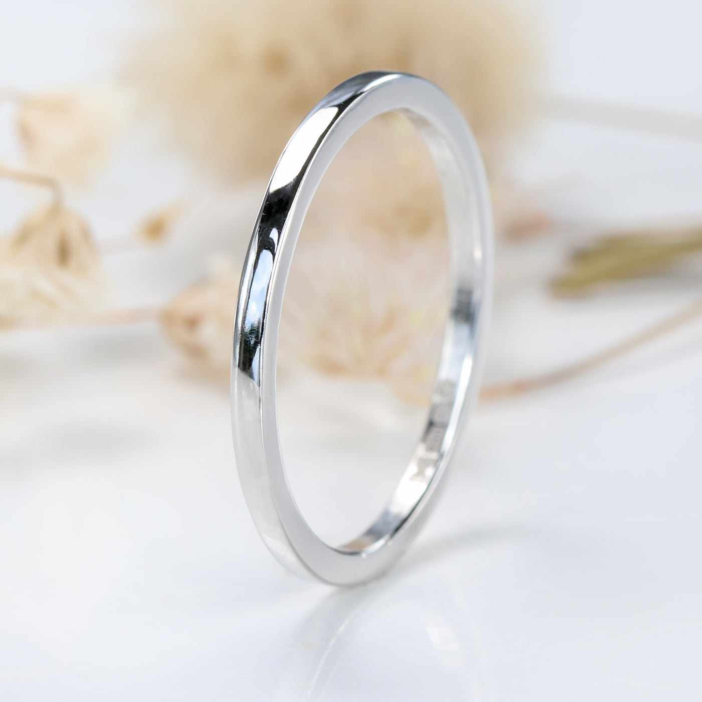 1.5mm Square Profile Slim Platinum Wedding Ring (Size N 1/2, Resize G-O)