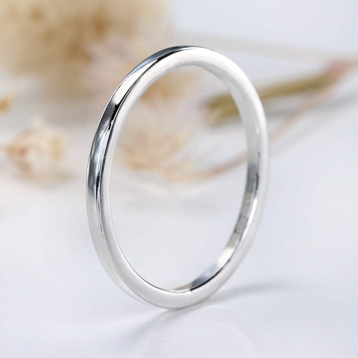 1.5mm Square Profile Slim Platinum Wedding Ring (Size N 1/2, Resize G-O)