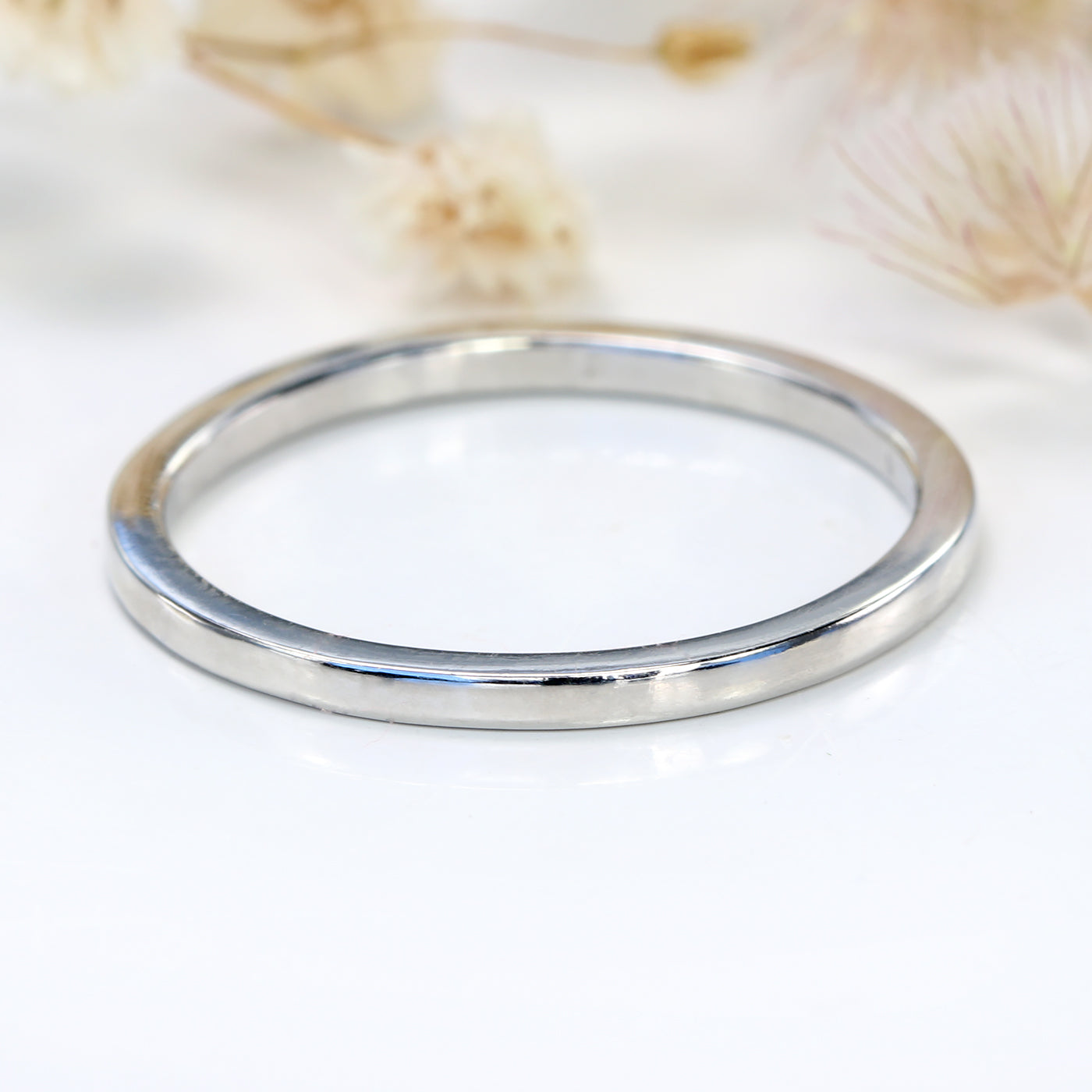 1.5mm Square Profile Slim Platinum Wedding Ring (Size N 1/2, Resize G-O)