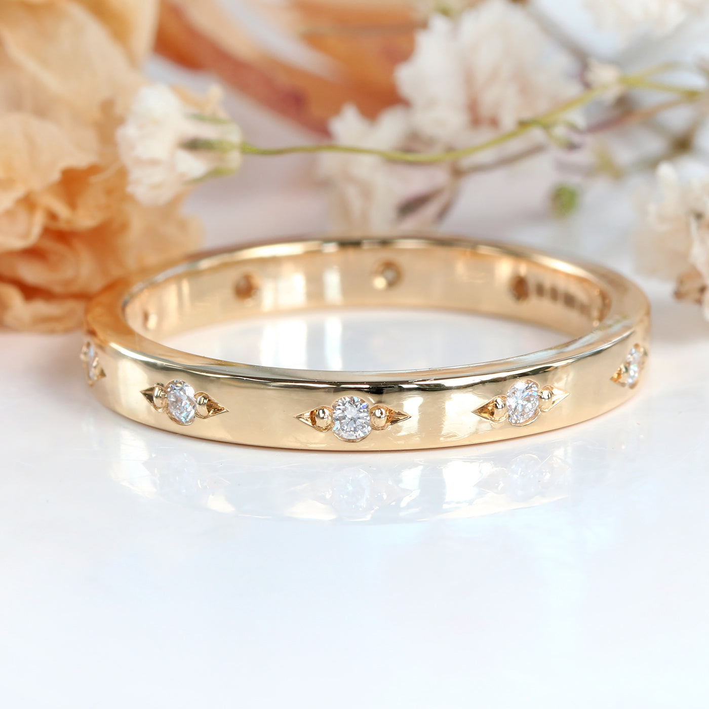 18ct Rose Gold Engraved Bead Set 10-Diamond Eternity Ring