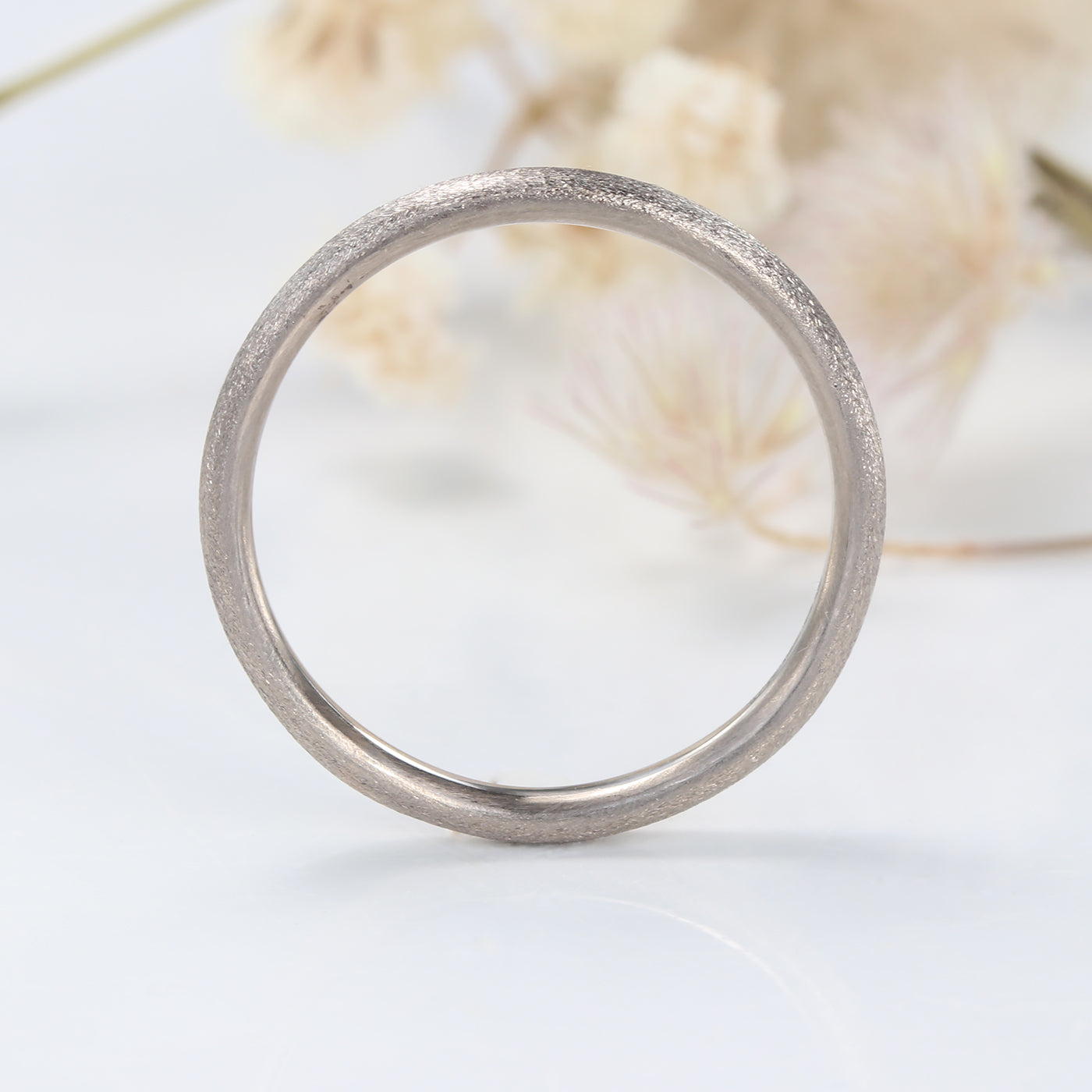 2mm White Gold Spun Silk Comfort Fit Wedding Ring (Size J, Resize G-J 1/2)