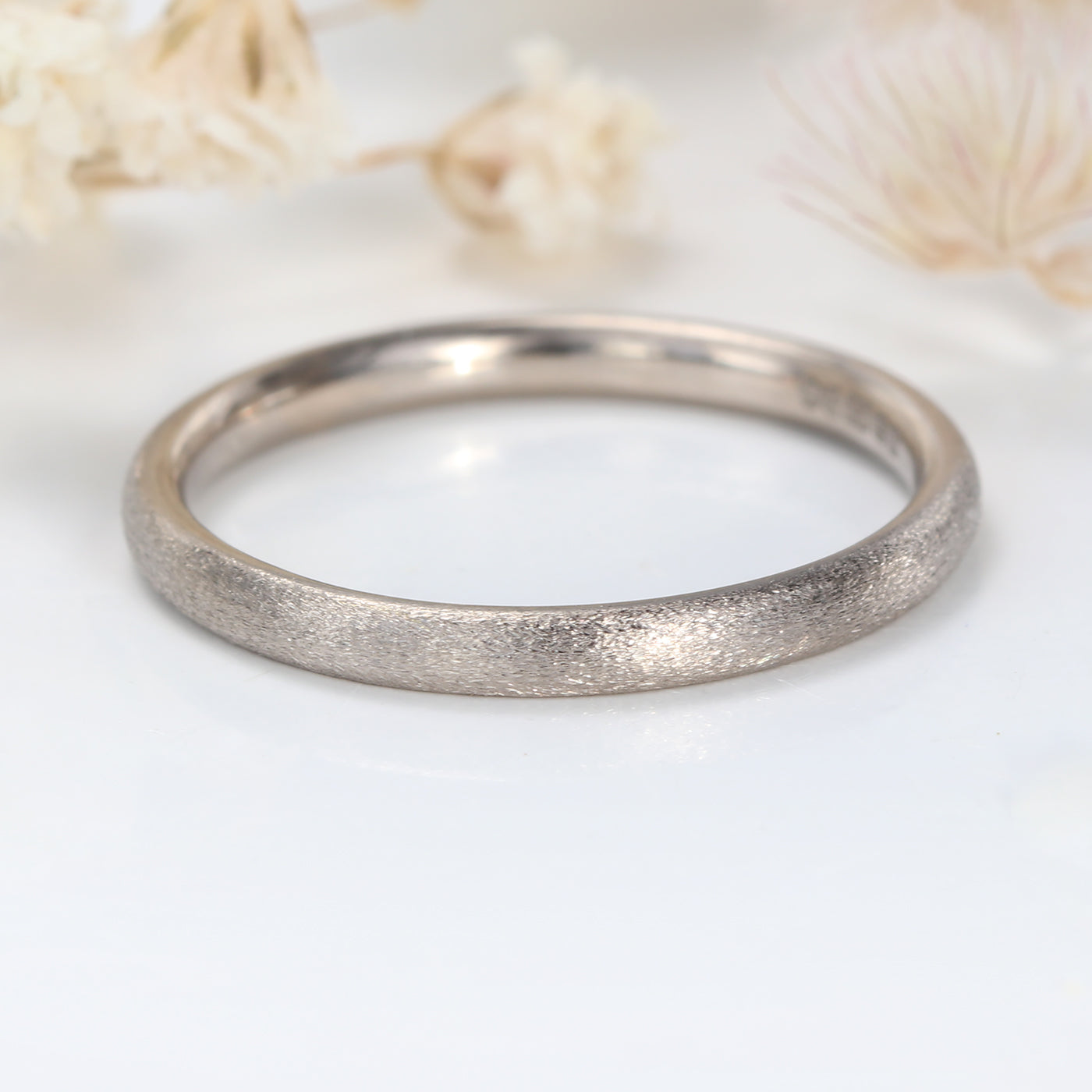 2mm White Gold Spun Silk Comfort Fit Wedding Ring (Size J, Resize G-J 1/2)