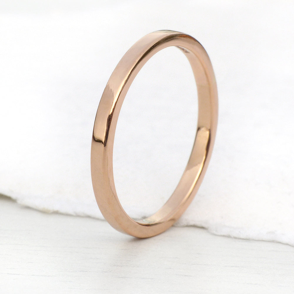 2mm flat wedding ring in 18ct rose gold