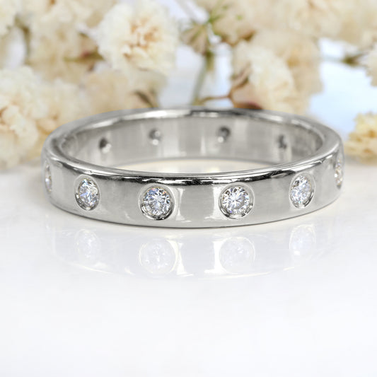 Platinum 3.5mm Flat Polished 12 Diamond Wedding Ring