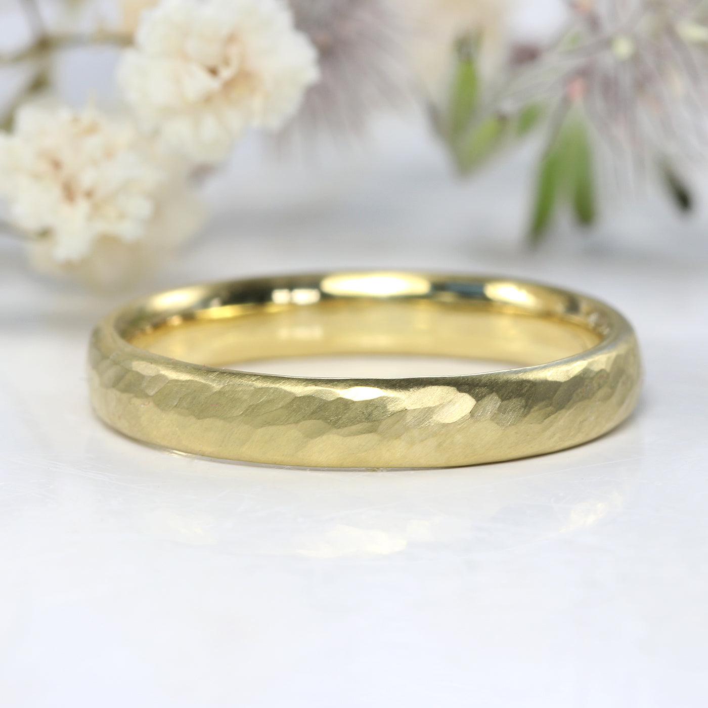 18ct Gold 3mm Court / Comfort Fit Hammered Wedding Ring