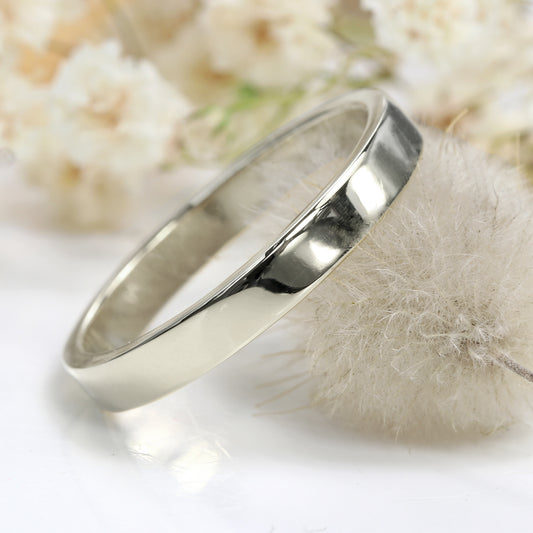 18ct Palladium White Gold 3mm Flat Polished Wedding Ring
