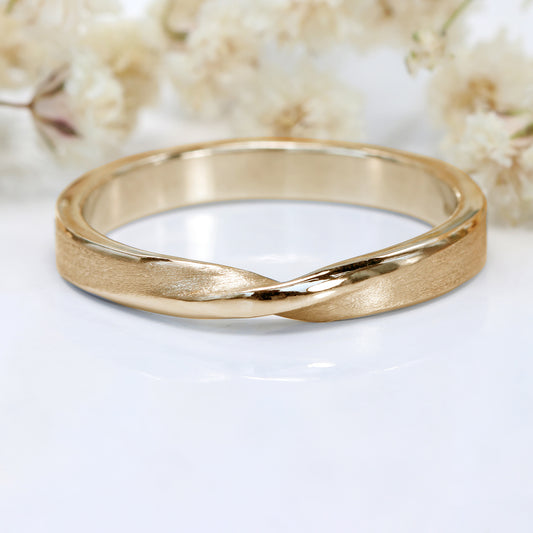 18ct Rose Gold 3mm Spun Silk Ribbon Twist Wedding Ring