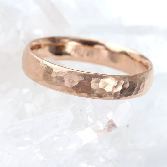 18ct Rose Gold 4mm Comfort Fit (Court) Hammered Wedding Ring