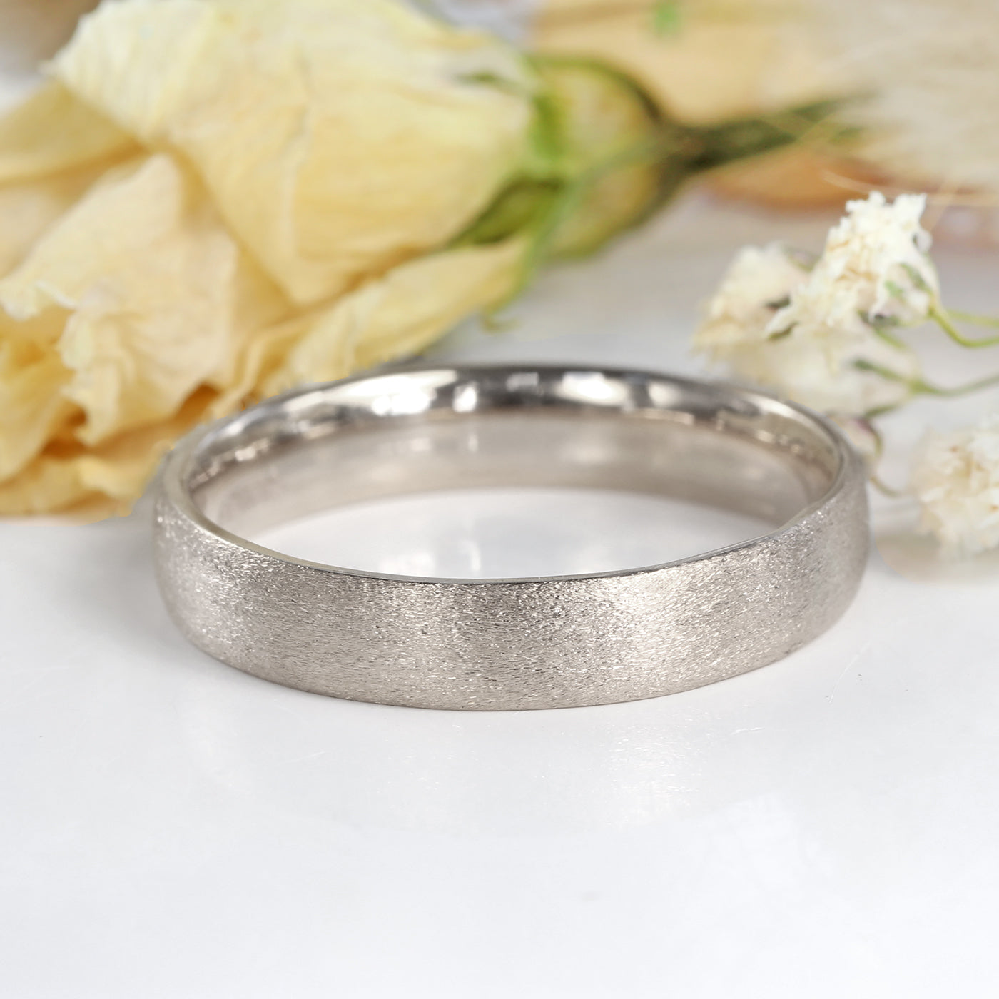 Platinum 4mm Spun Silk Comfort Fit (Court) Wedding Ring