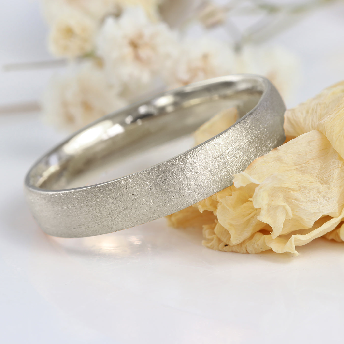 Platinum 4mm Spun Silk Comfort Fit (Court) Wedding Ring