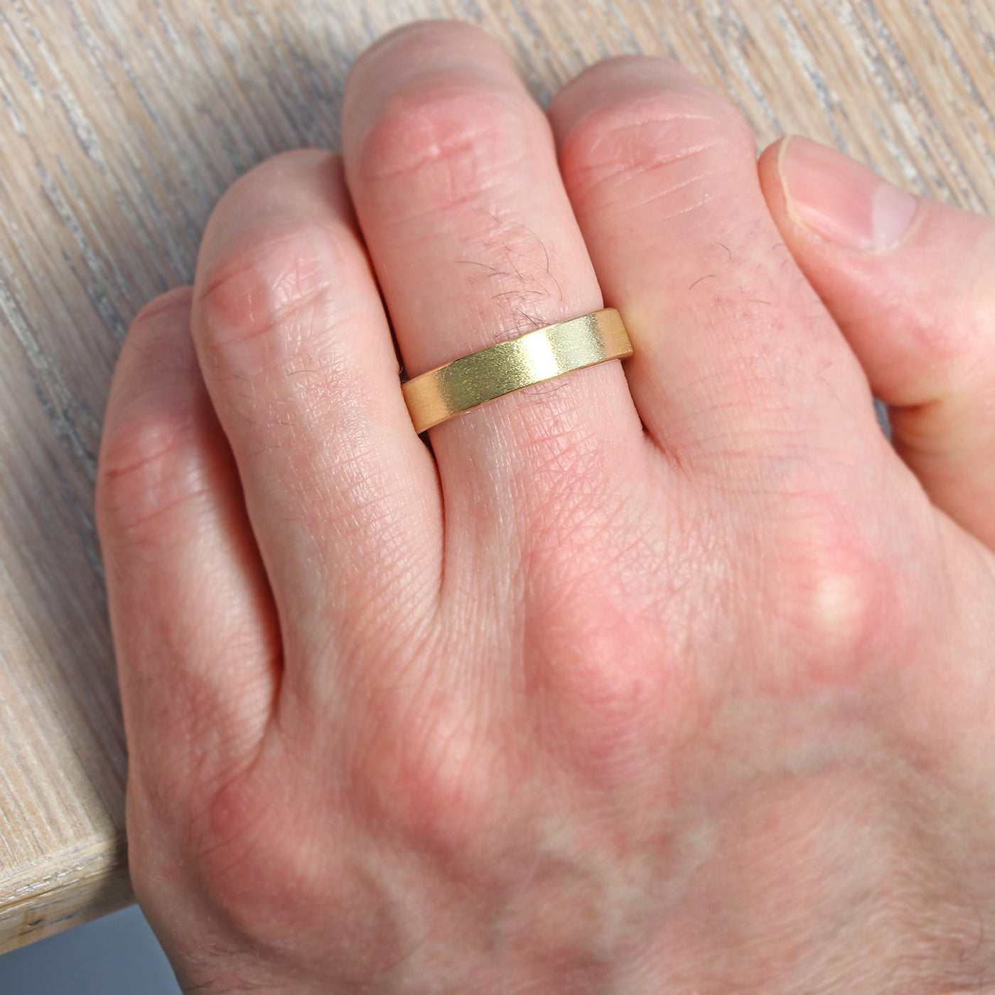 5mm Spun Silk Flat Wedding Ring in 18ct Yellow Gold - Size T (Resize G - T 1/2)