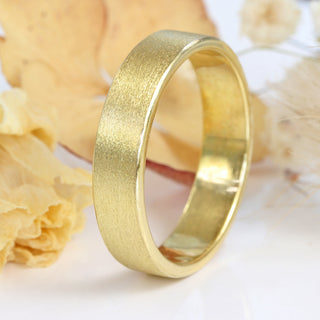 5mm Spun Silk Flat Wedding Ring in 18ct Yellow Gold - Size T (Resize G - T 1/2)