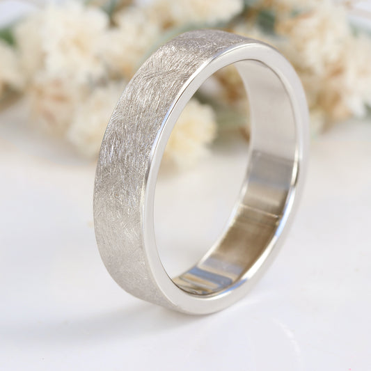 18ct White Gold 5mm Urban Finish Flat Wedding Ring