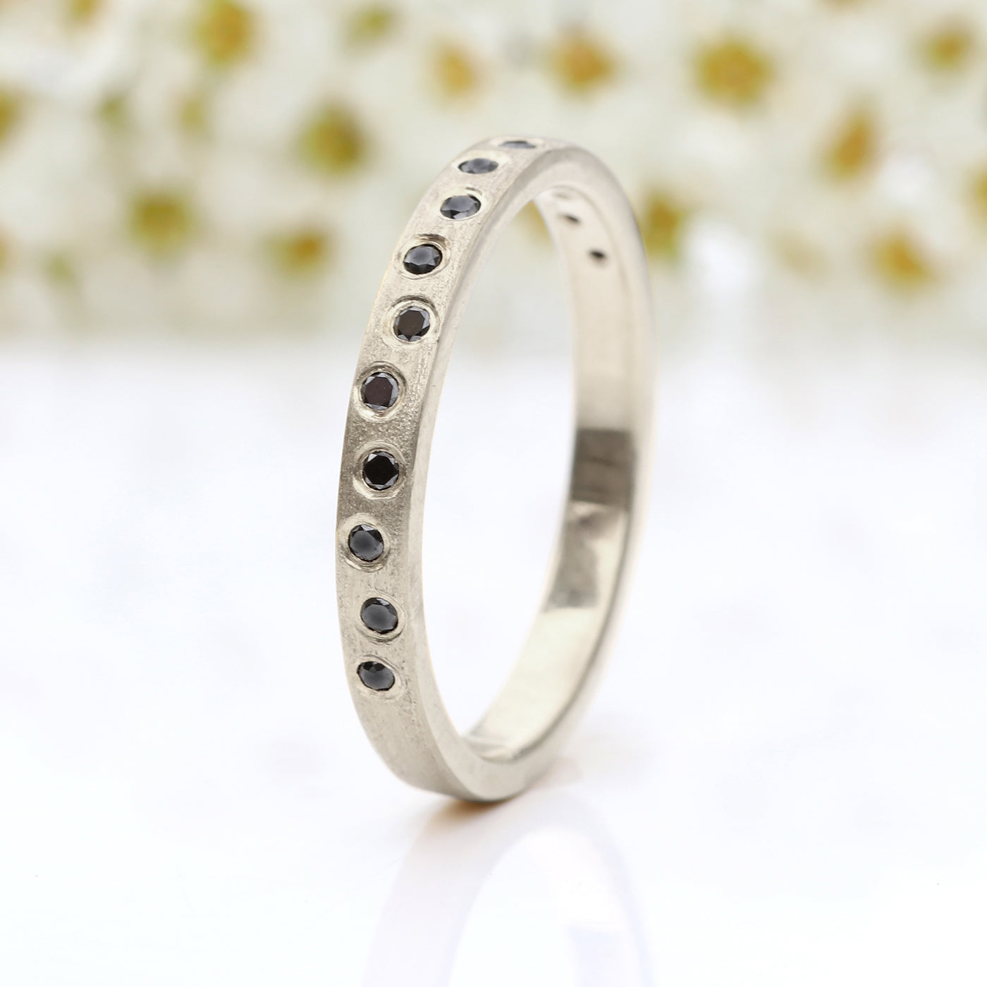 Platinum Scattered Black Diamond Wedding Ring