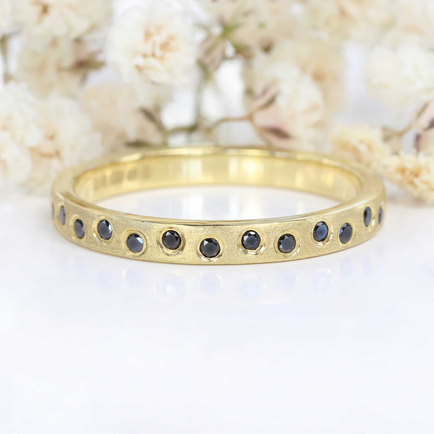 18ct Gold Scattered Black Diamond Wedding Ring