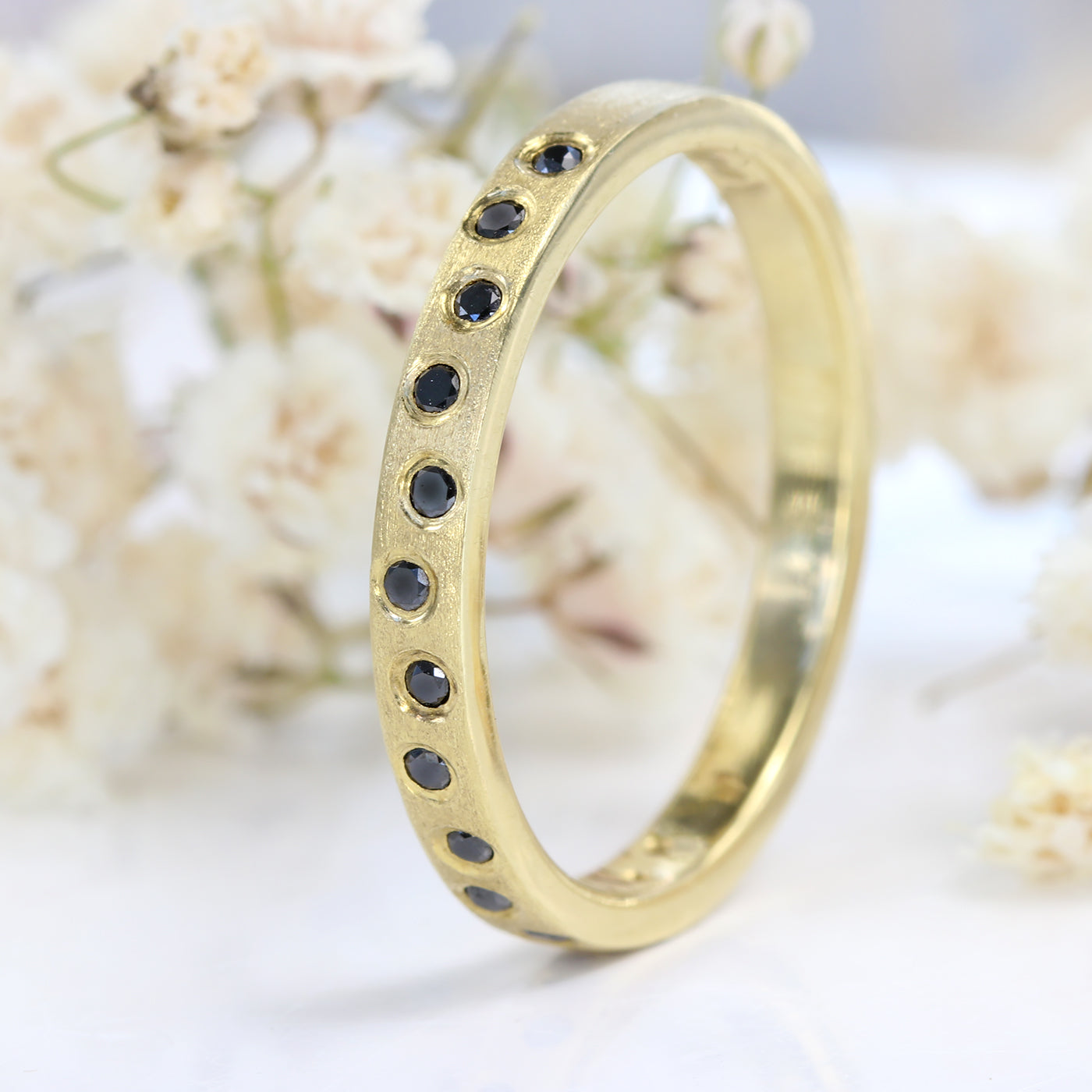 18ct Gold Scattered Black Diamond Wedding Ring
