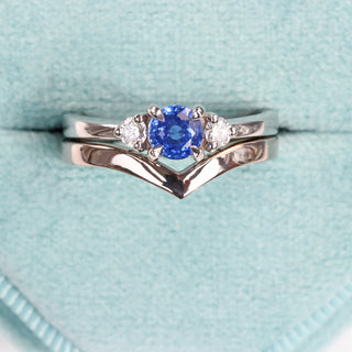 Custom Ceylon Sapphire and Diamond Trilogy Platinum Engagement Ring