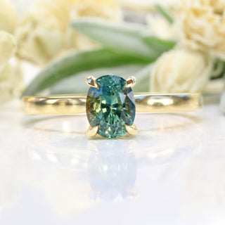 Custom 18ct Gold Oval Green Sapphire Solitaire Engagement Ring