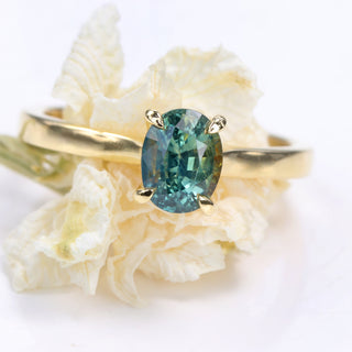 Custom 18ct Gold Oval Green Sapphire Solitaire Engagement Ring