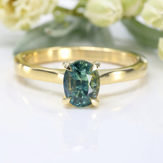 Custom 18ct Gold Oval Green Sapphire Solitaire Engagement Ring