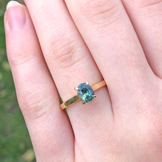 Custom 18ct Gold Oval Green Sapphire Solitaire Engagement Ring
