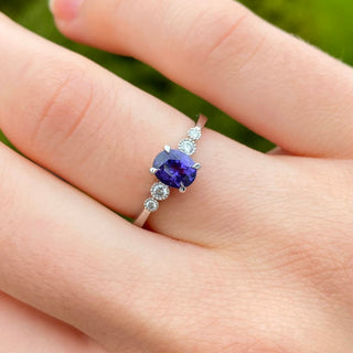 Custom Polperro Purple Sapphire & Diamond Cluster Platinum Engagement Ring