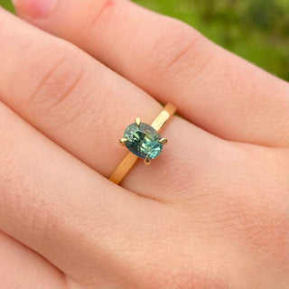 Custom 18ct Gold Oval Green Sapphire Solitaire Engagement Ring
